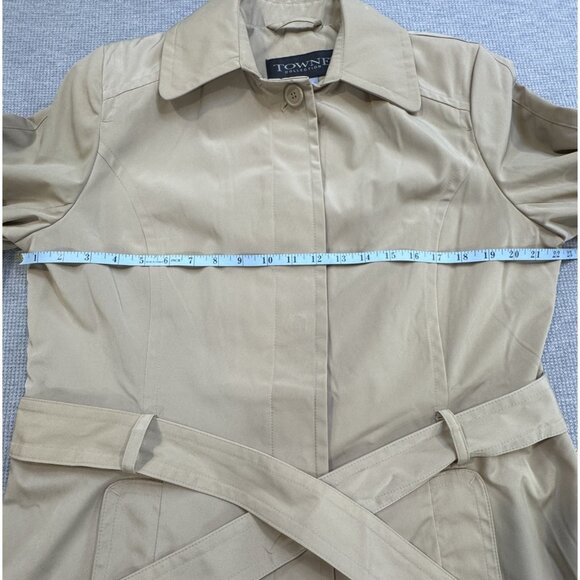 Towne Collection Womens Size L Khaki Trench Coat Belted Padded Shoulder NWT - Picture 11 of 16